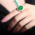 YIN FANG Jade Ring Oval Cut Green 925 Sterling Silver Wedding Engagement Ring Romantic Opp Bag Women CN;GUA