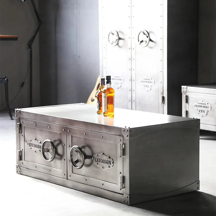 Customized Iron Industrial Style Coffee Vintage Table Coffee Table Square Double Door for Home Coffee Table Iron Craft