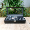Wholesale Luxury Black Cardboard Frame PU Leather Watch Jewelry Case Slots for Watch Glasses Storage Box Customizable Size