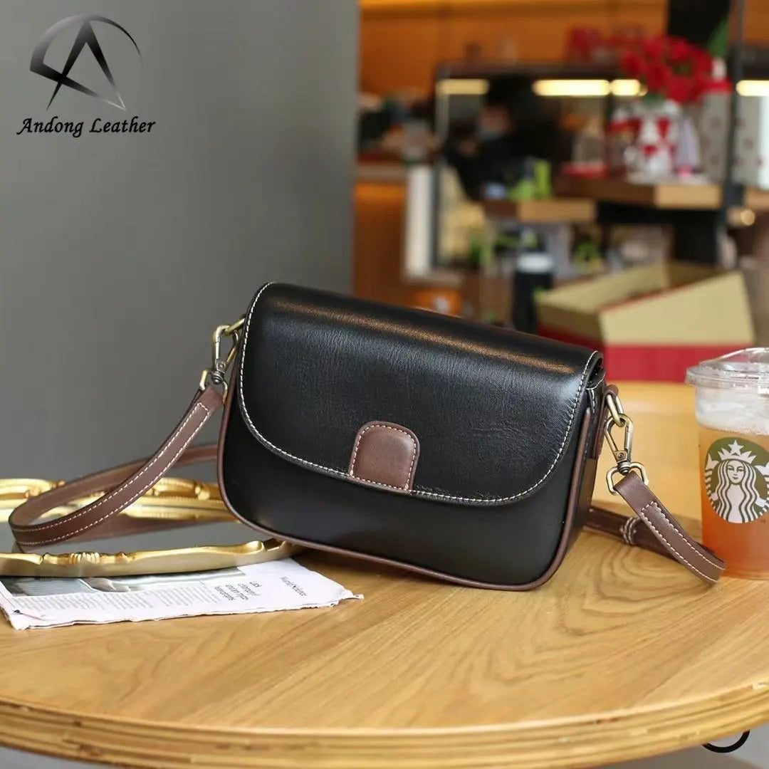 Andong Leather  Ladies Shoulder Messenger Bag Fashion Top Layer Cowhide Rectangular Bag Genuine Leather Female Bag 6236