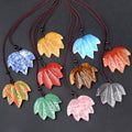 Healing Natural Crystal Maple Leaf Necklace Classic Reiki Carved Tiger Eye Rose Quartz Pendant with Cord Classic Style