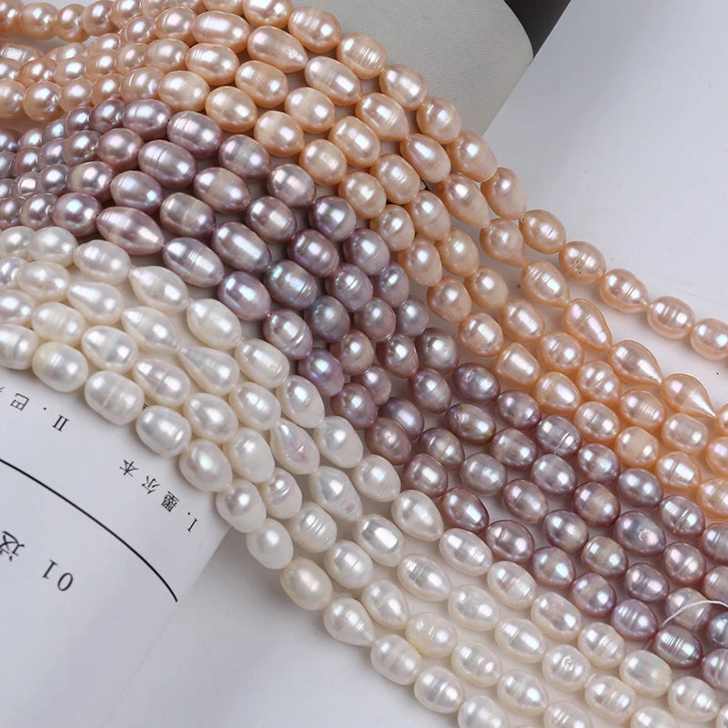 Natural Cultured 7-8mm Rice Pearl Beads Freshwater White Pink Purple Loose Pearls for Sale
