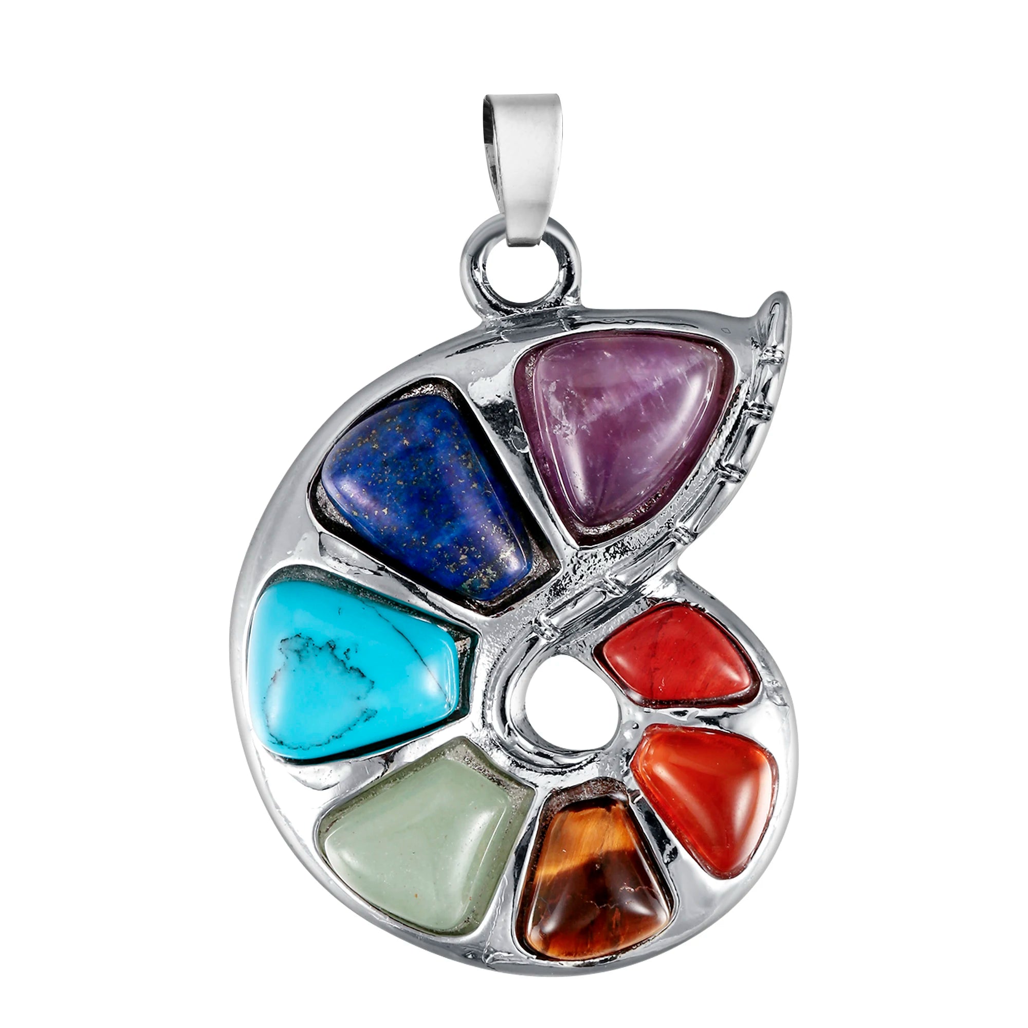 Conch Shaped Seven Chakra Energy Natural Gem Pendant Necklace7 Chakra Natural Healing Crystal Necklace Adjustable Resin Ammonite