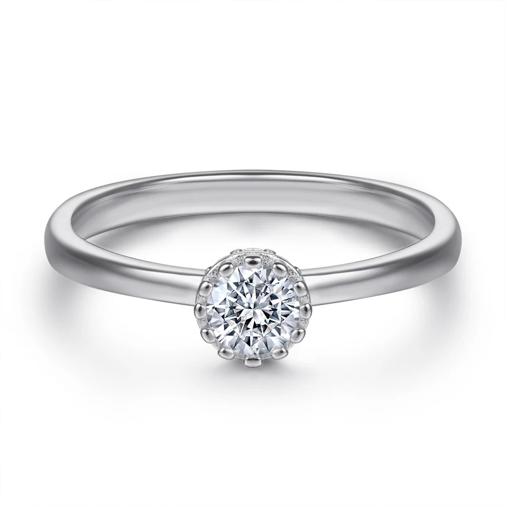 Classic Solitaire Rings Round Cut Accent Stones Rhodium Plated Thick 18K Gold Plated 925 Sterling Silver Engagement Wedding Ring