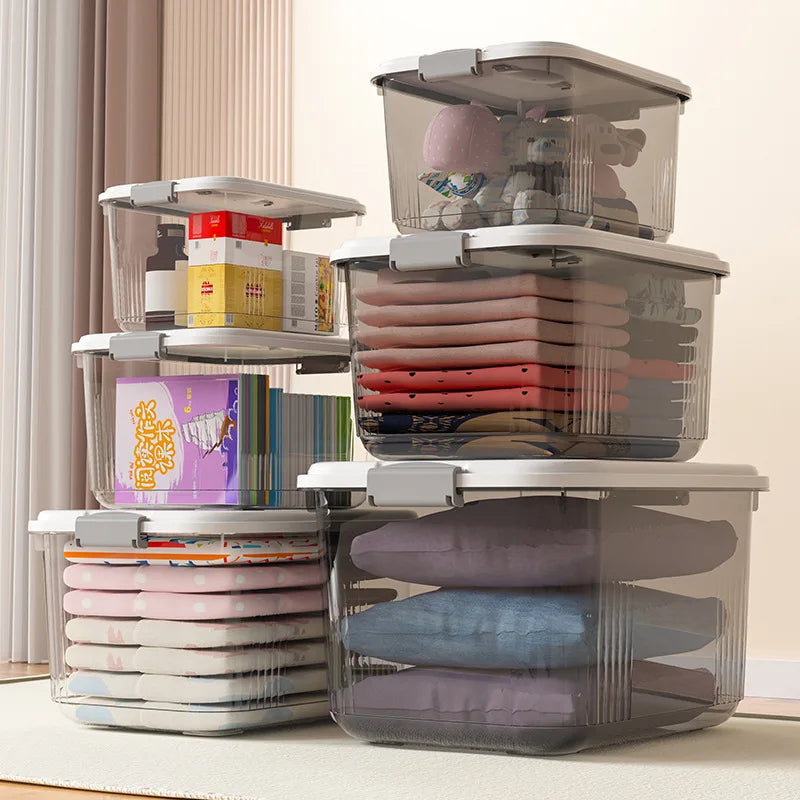 Plastic Storage Boxes Bin Tote Organizing Container with Durable Lid and Secure Latching Buckles Stackable for Toys Clothes