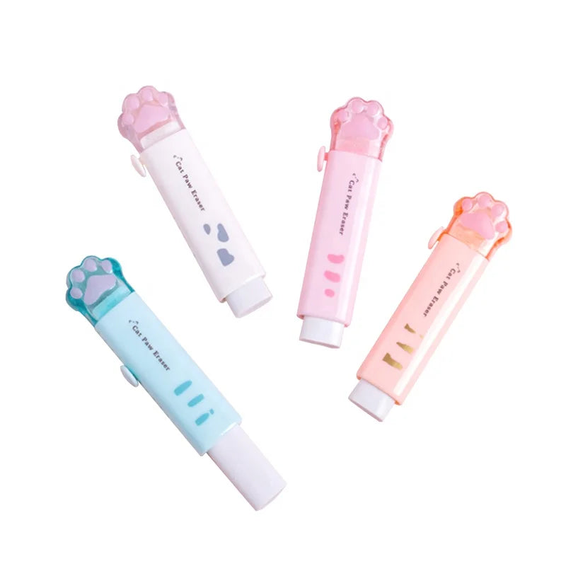 Cute Cat Paw Push Pull Non-toxic Environmental TPR Multi-color Customizable Pencil Eraser for Kids School Promotional Eraser