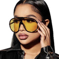 STORY Windproof Toad Sun Glasses Women UV400 Yellow Lenses Pilot Sunglasses Vintage Retro Oversized Shield Aviation Sunglasses