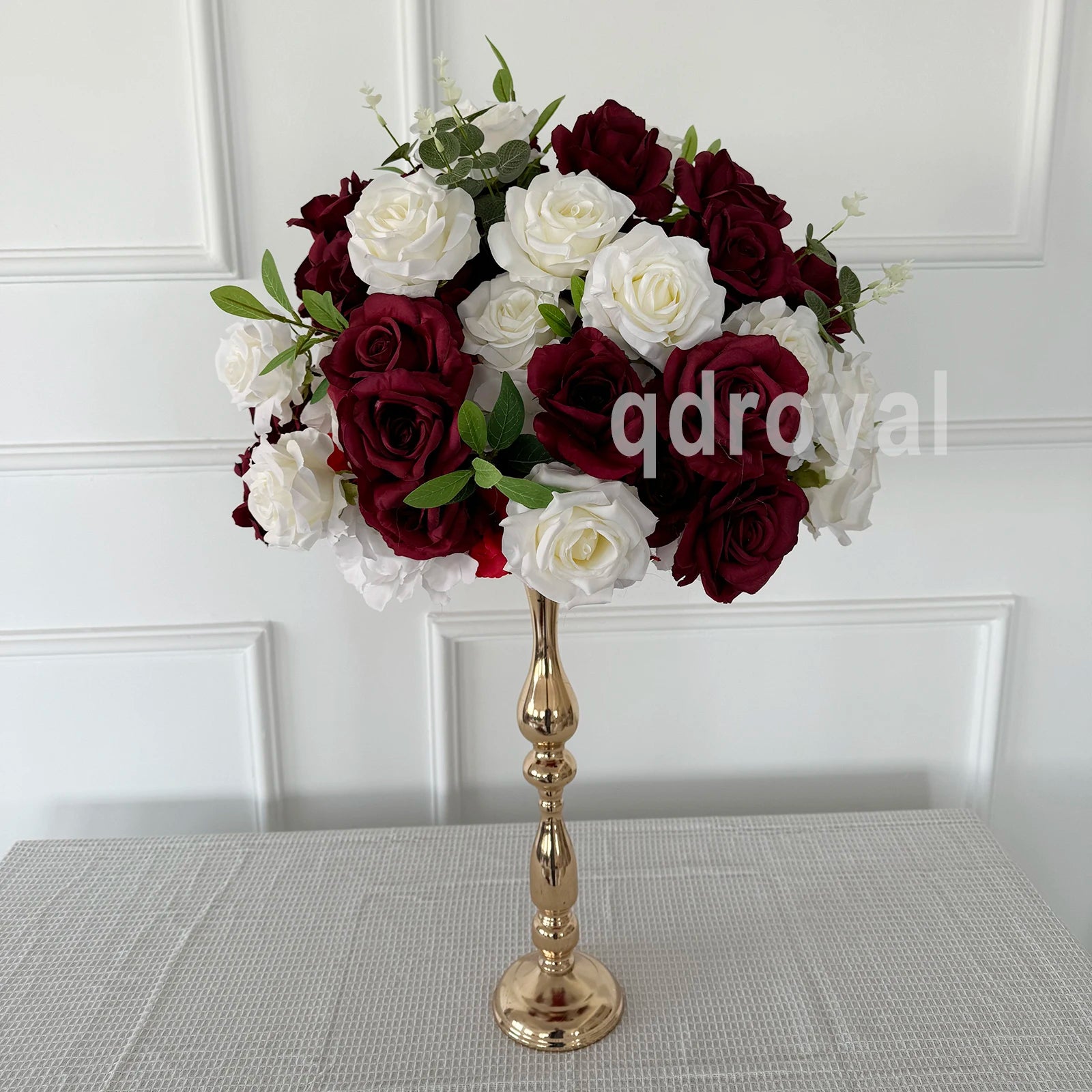 Customized Preserved Cream Burgundy Color Roses Wedding Flowers Centerpieces for Wedding Table Backdrop Decoration
