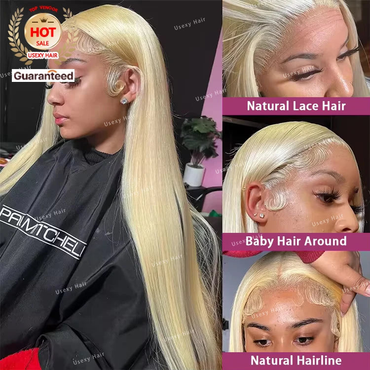 613 Honey Blonde 4x4 Lace Front Human Hair Wigs Colored Straight Transparent Frontal Wig for Women Can Buy 30 40 Inch