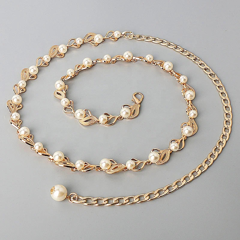 Ladies Metal Belt with Pearl and Skirt Fine Decorative Waist Chain Fashion Style Ladies Accessories