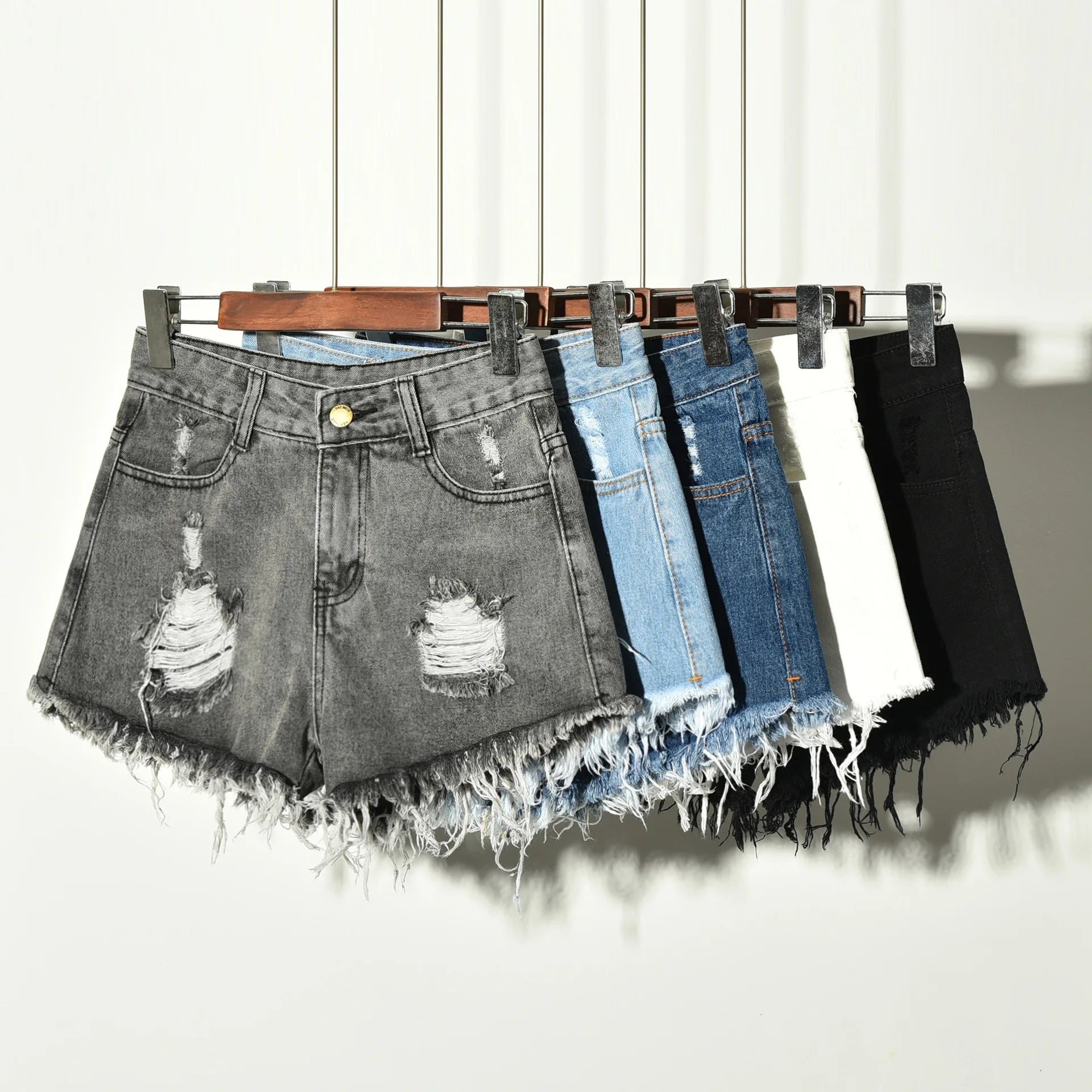 S-6XL Summer Women's Fat MM Denim Shorts Perforated Elastic Large Women's Denim Shorts