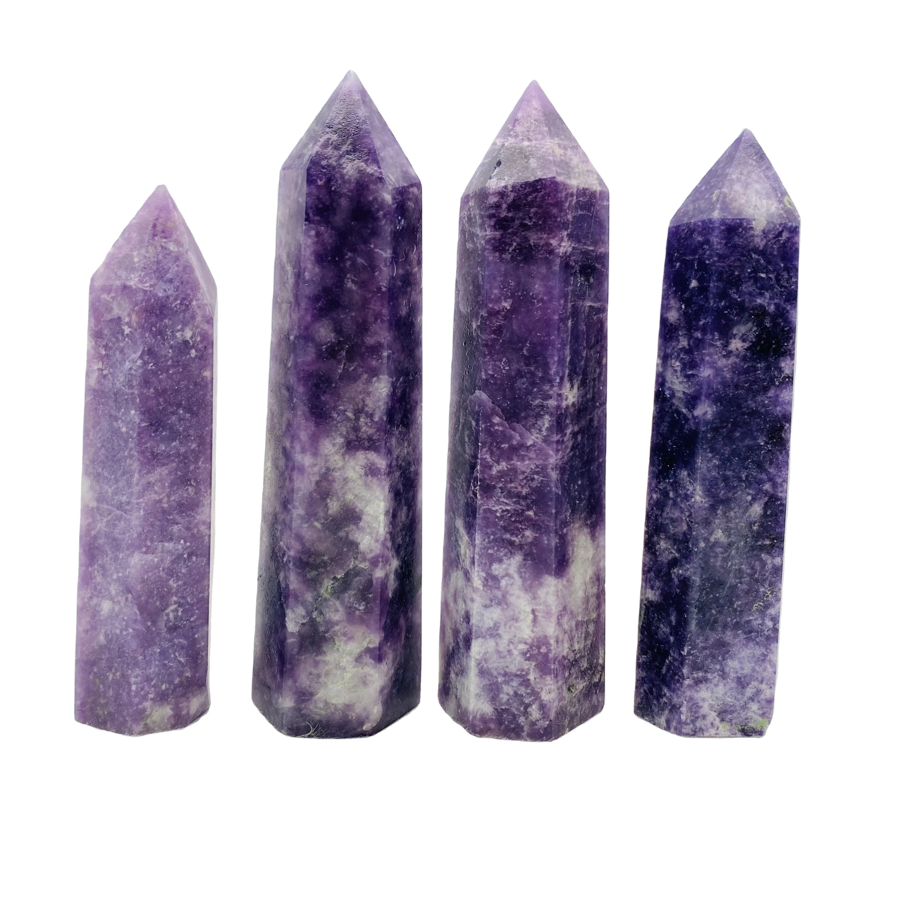 Gemstone Healing Crystal Wholesale Natural Quartz Wand Purple Mica Point Crystal Lepidolite Tower for Home Decoration