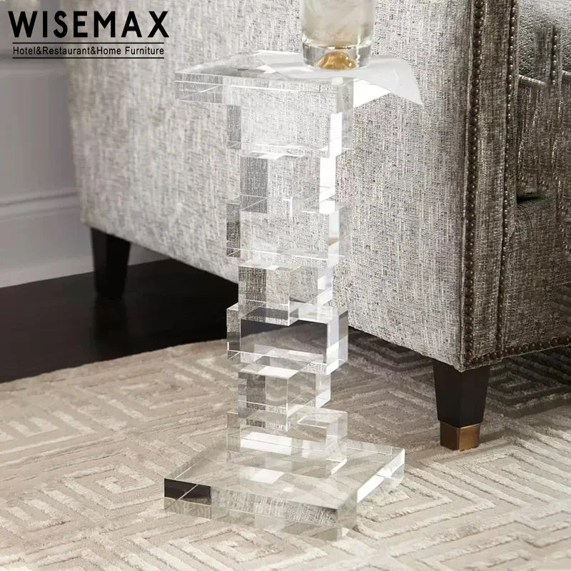 WISEMAX FURNITURE Modern Living Room Furniture Designer Acrylic Side Table Rectangle Pile up Transparent Tea Table for Sofa Side