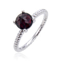 C5034 Abiding Jewelry Classic Solitaire Ring Natural Black Garnet Gemstone 925 Silver Rhodium Plated Twist Ring