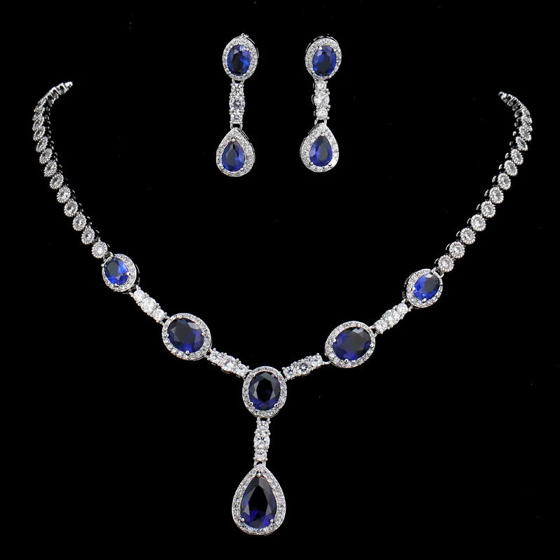 2022 Tiktok Shiny Crystal Wedding Jewelry Set Bridal Necklace Earrings Large Water Drop Zircon Jewelry Set for Women