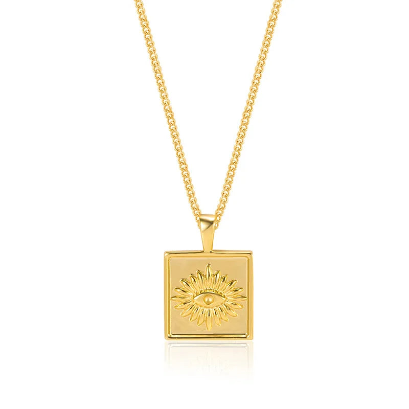 Best Selling Gold Plated S925 Sterling Silver Rectangle Devil Eye Pendant Necklace Sterling Silver Evil Eyes Necklace for Women