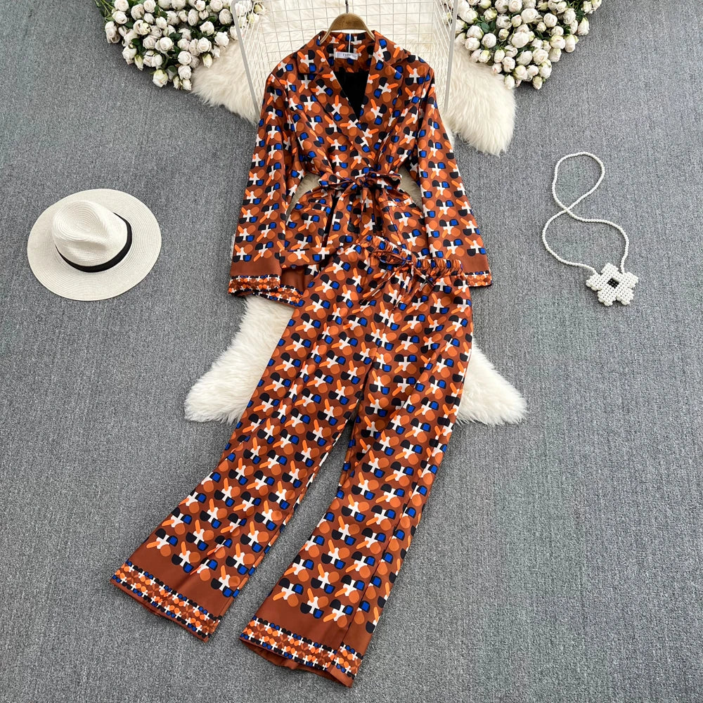 Women's Sets Autumn Fashion Coat High Waist Elegant Pants Two Piece Set Ropa Wholesale