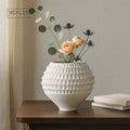 Merlin Living Scandinavian Style Ceramic Vase Wrinkle Texture White Simple Modern Decoration with Floral Accent
