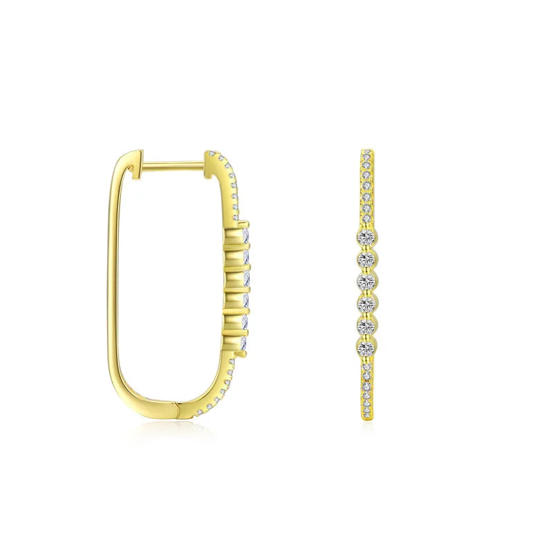 Fashion Popular Cool Style square Earrings 925 Sterling Silver Gold-plated Zircon Exaggerated U-shaped Big Hoop Earrings