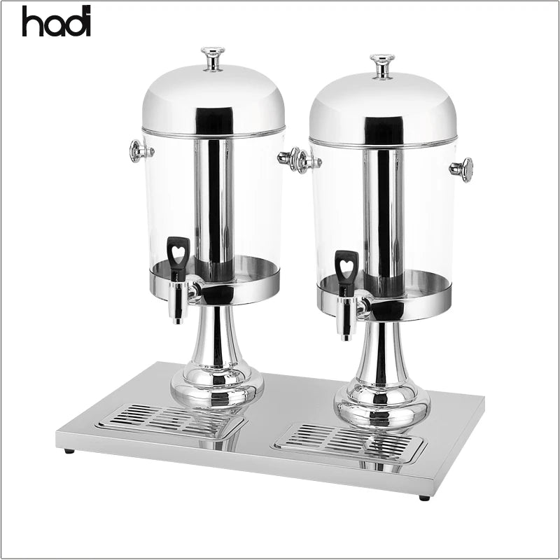 HADI China Restaurant Supplies Wholesale Commercial Juicer Cooler Dispenser Silver Buffet Beverage Dispenser with 2 Tanks