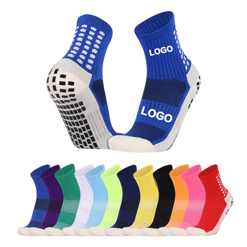 Wholesale Custom Logo Performance Sports Compression Non-Slip Athletic Grip Socks Soccer Anti Slip Crew Football Socks Men