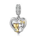 Cat Couple Relying on Each Other Heart Shape Pendant 925 Sterling Silver Bead with CZ for Women Fine Charm Bead Jewelry Bracelet