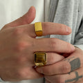 2Pcs/Set Vintage Geometric Square Wide Ring for Men Punk Gold Color Inlaid Resin Finger Knuckle Ring Hip Hop Male Jewelry(RG373)