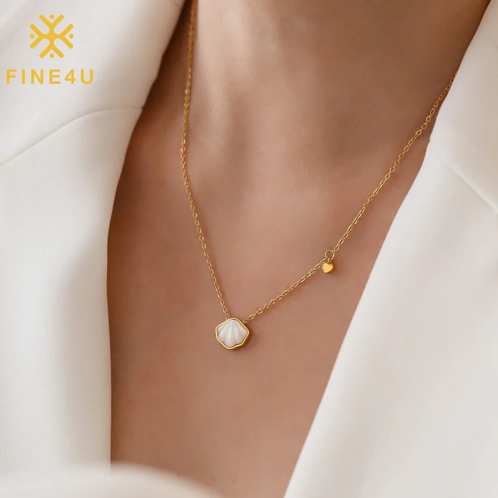 Summer New Fashion 18k Gold Plated Stainless Steel Jewelry Natural White Cowry Shell Pendant Necklace