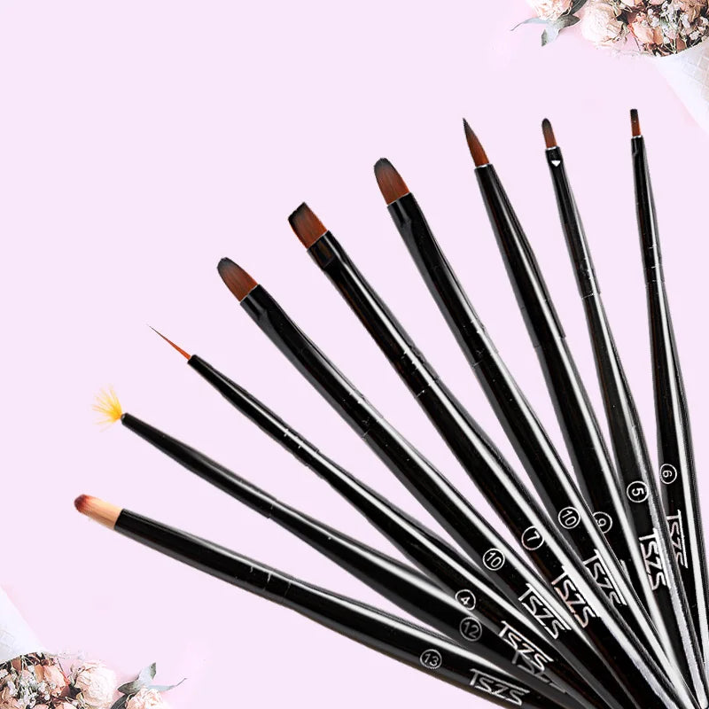 TSZS Hot Selling Acrylic Nail Art Brush Tips Builder Nail Painting Brush Pen Set Nail Art Shading Brushes