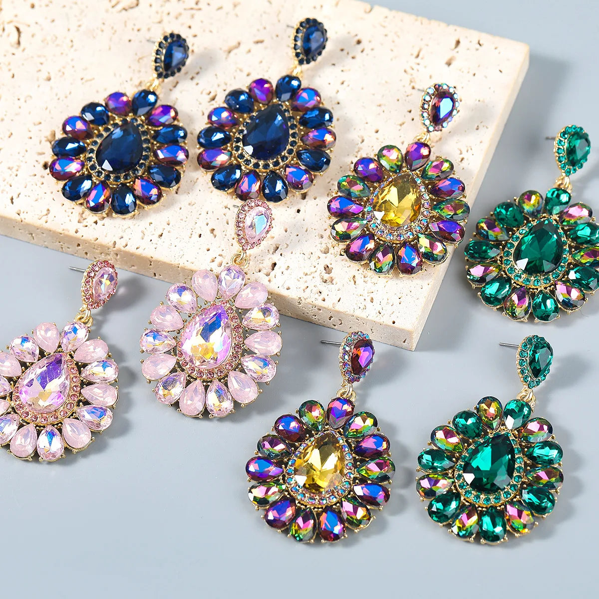 Fashion Color Diamond Series Alloy Water Drop-shaped Earrings Female Jewelry