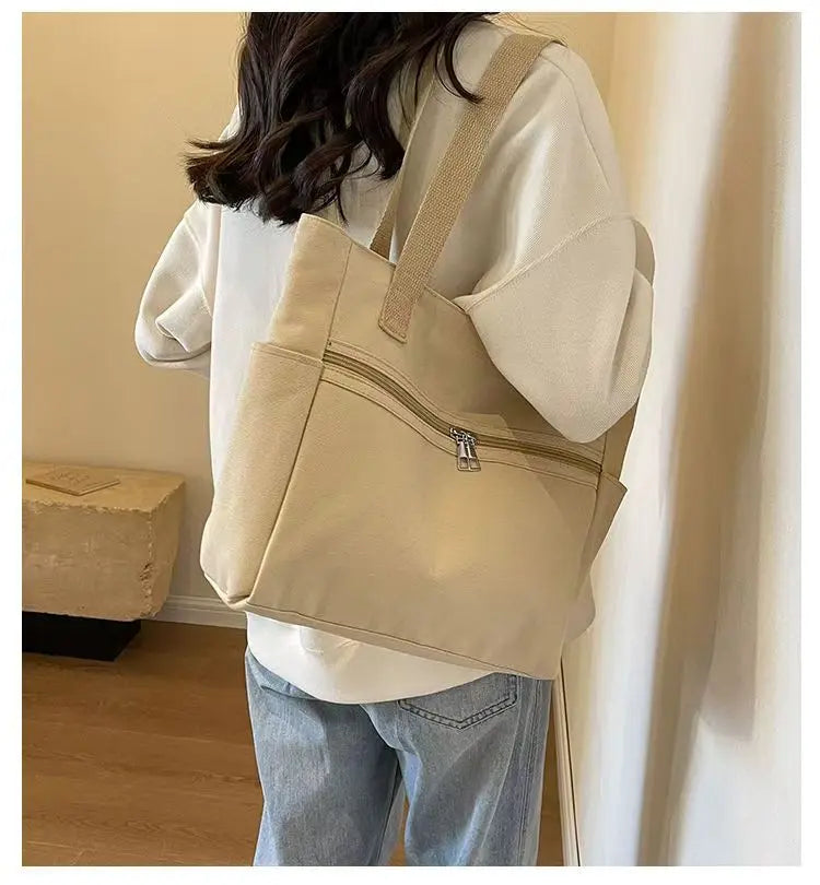 100% Organic Cotton Canvas Tote Bag with Front Pocket Low MOQ 1PC for Books and Phone Eco-Friendly Shopping Bag