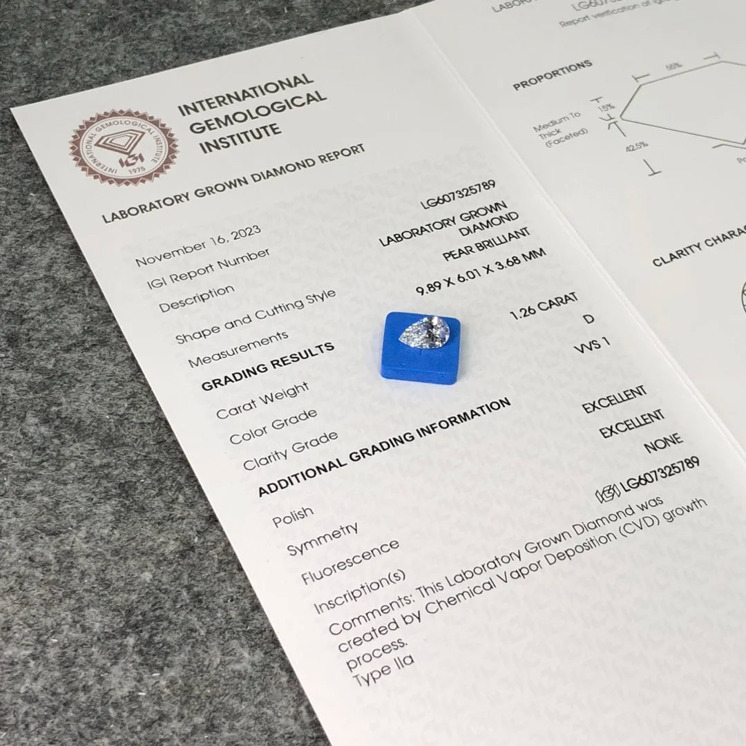 IGI  Certified 1.26ct  D VVS1 Wholesale Lab Created Diamond CVD Lab Grown Diamond
