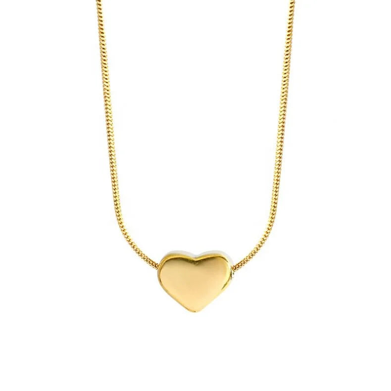 2022 Valentines Gift Real 18k Gold Plated Plain Heart Shape Necklace Stainless Steel Heart Pendant Necklace