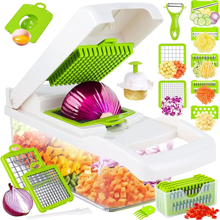 15 in 1 Multifunctional Onion Cutter Fruits Slicer Potatoes Peeler Manual Vegetable Chopper with Hand Protector and Container