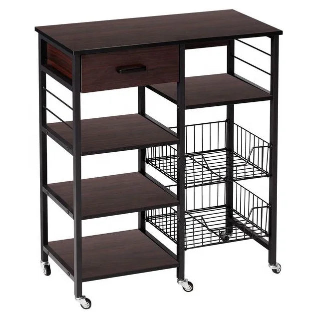Professional Manufacture Kitchen Furniture Movable Shelf 4 Layer Wooden Multifunction Kitchen Cart with Storage Drawer