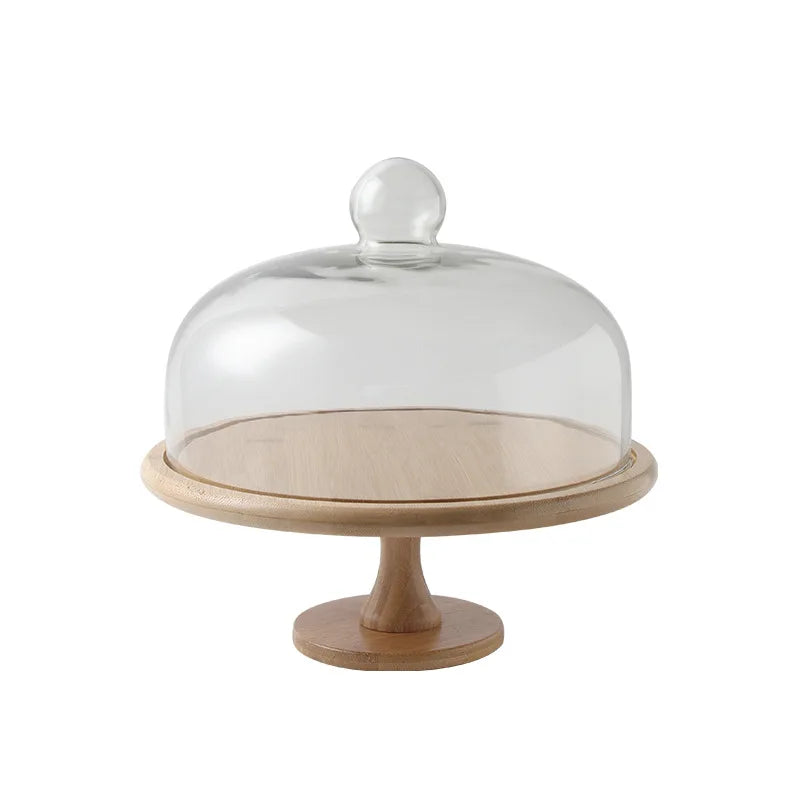 Wood Cake Stand with Glass Dome Cake Display Stand with Glass Lid Dessert Table Decorations Cake Stand