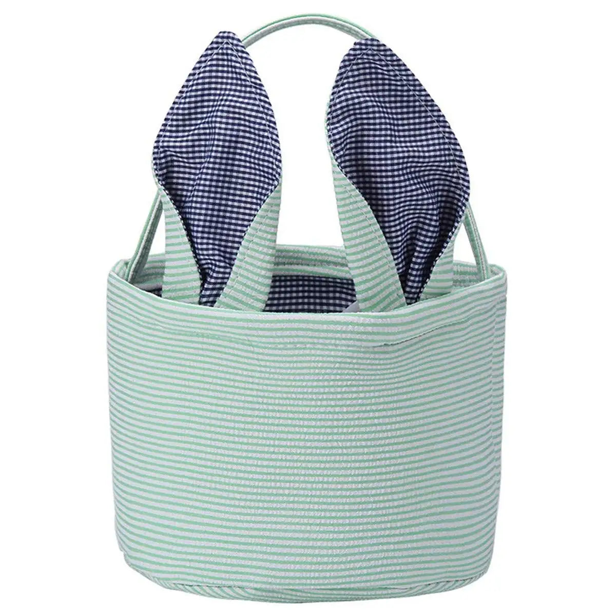 Easter Basket Seersucker Egg Hunt Bunny Baskets for Kids with Cute Rabbit Ears Stripe Storage Gifts Candies Personalized Easter