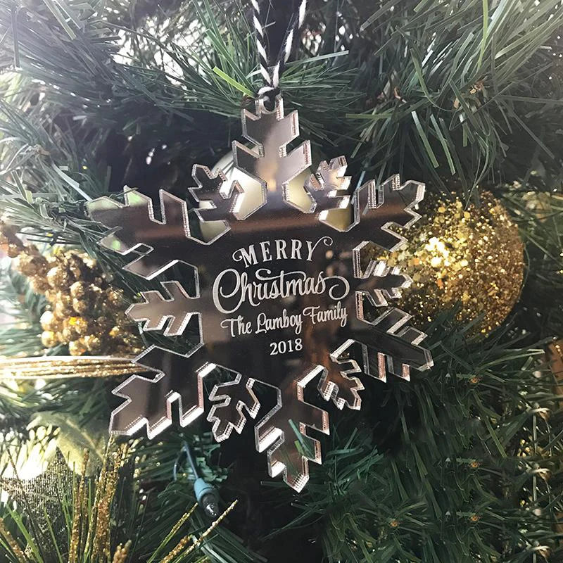 Personalized Christmas Tree Ornaments Mirror Acrylic Christmas Ornament Snowflake Shape Laser Cut Christmas Hanging Decorations