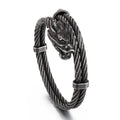 KALEN Punk Mens Stainless Steel Cuff Bracelets With Dragon Head&Tail Charms