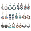Vintage Bohemia Style Antique Bronze Gold Plated Metal Leaf Seed Beads Turquoise Boho Earring Jewelry for Women