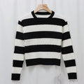 Breathable Autumn Two Colors Striped Full Sleeves Crew Neck Women's Rib Knitted Custom Sweater Pullover Manufacturer