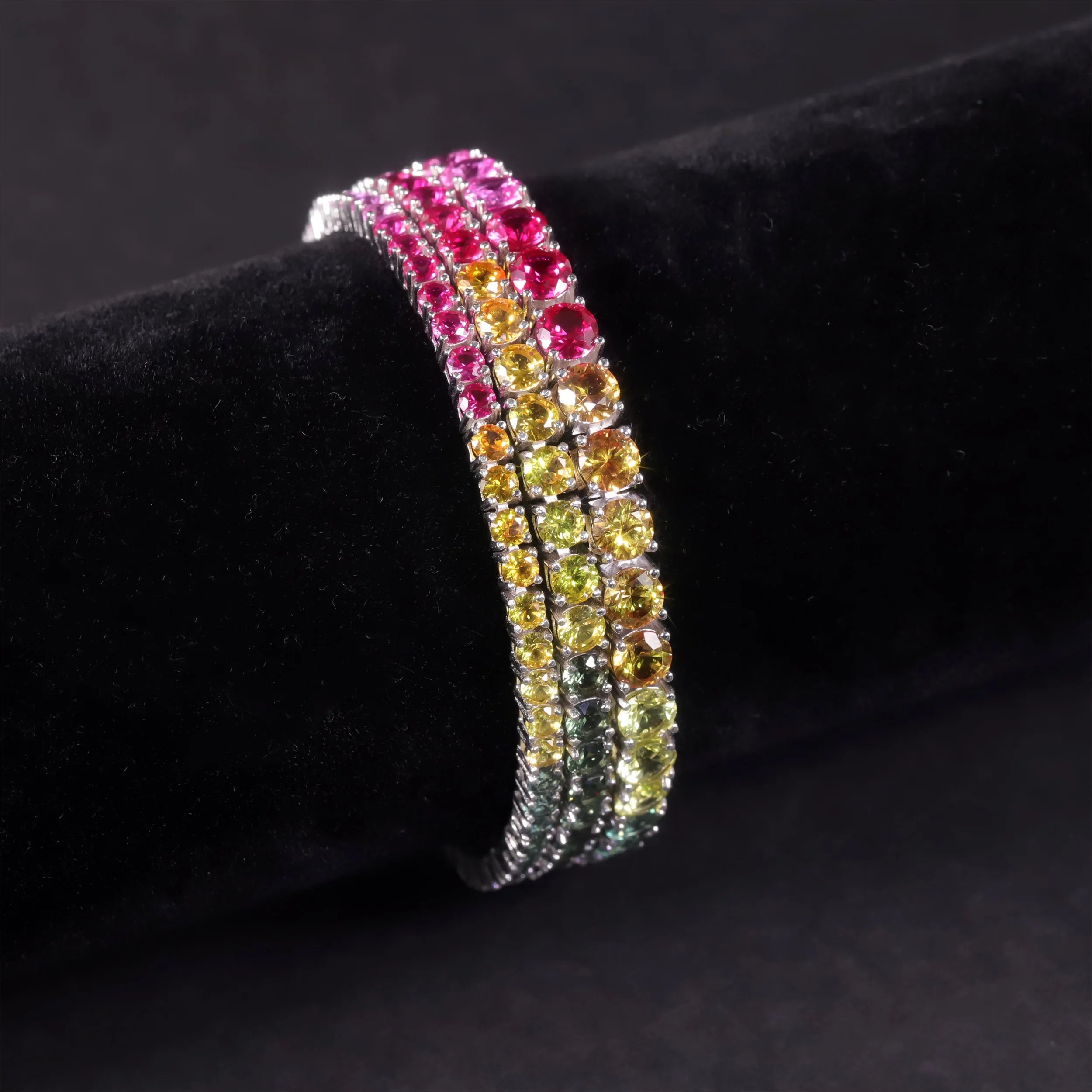 Abiding Charming Shiny Rainbow Tennis Bracelet 925 Silver Colored Lab Grown Sapphire Tennis Chain Bracelets for Girls