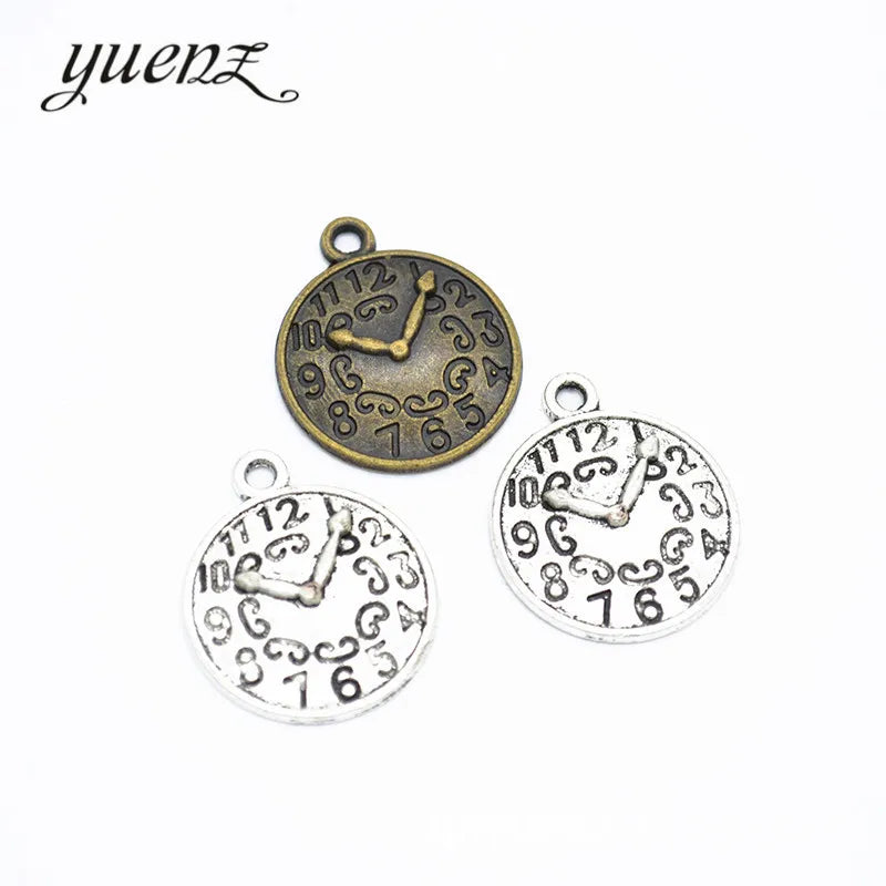 YuenZ Metal Charms Round Clock Pendants Antique Jewelry Making DIY Handmade Craft 22*19mm J301