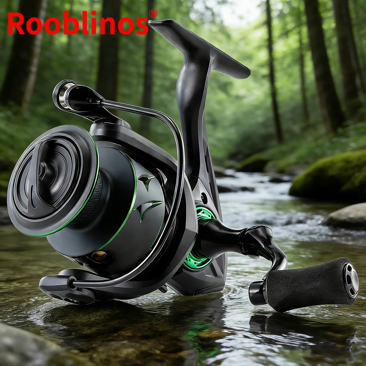 [Germany Stock] Rooblinos RF Left Hand Spinning Reel 5.2:1 Gear Ratio Nylon Body for Fake Bait Fishing in River Lake & Stream