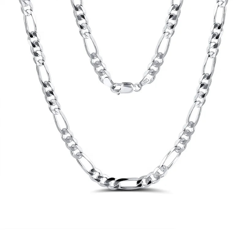 HOT NEW Wholesale 3.3mm/4mm/5mm/6.5mm 925 Sterling Silver Figaro Chain Necklace Woman Man Diamond Cut Link Chain Figaro Necklace
