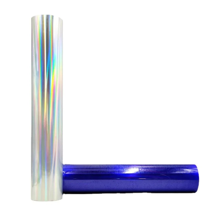 Wholesale White PU Leather Rainbow Glitter Heat Transfer Vinyl Clothing High Luminous Reflective Glow Dark Heat Press Film
