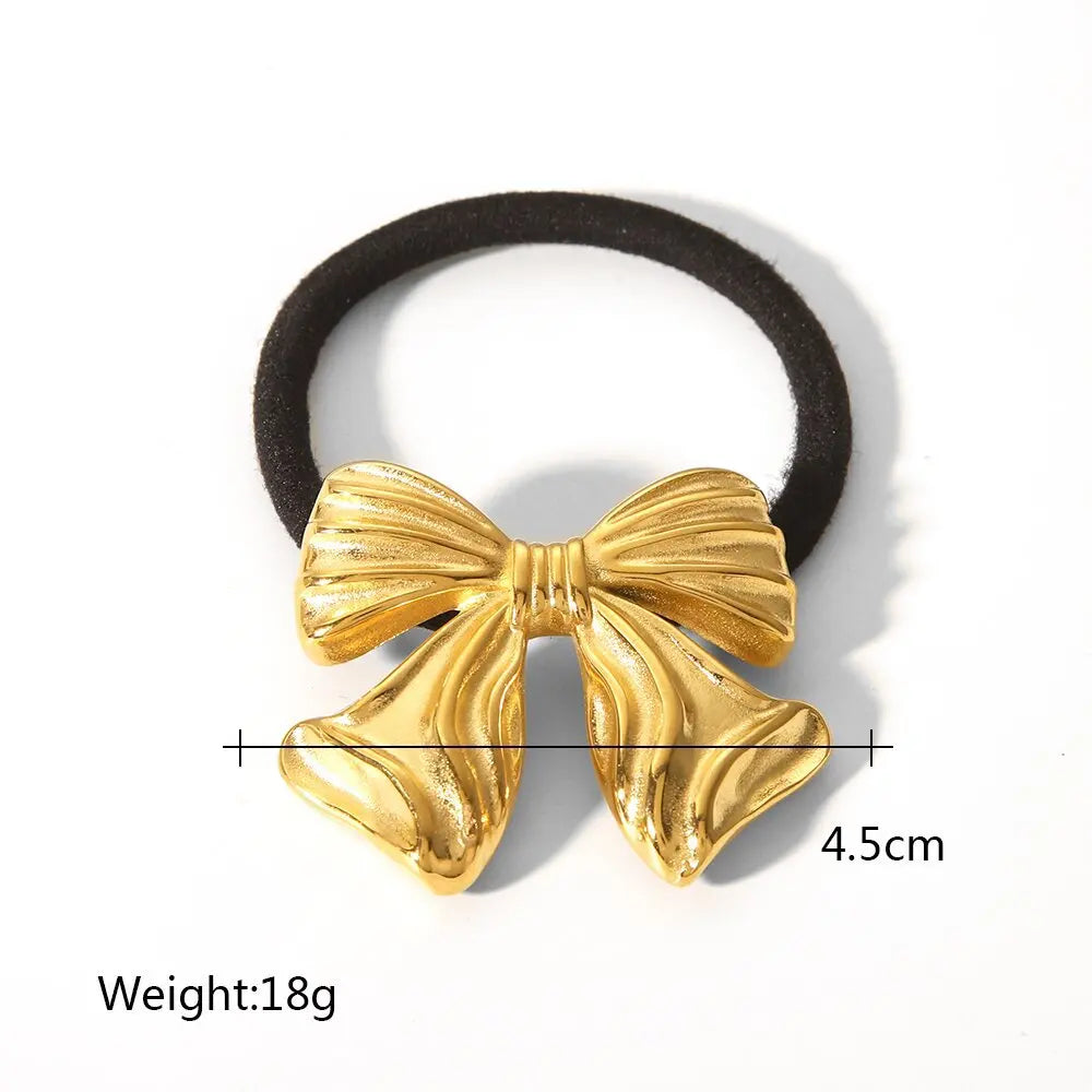 Girls Hair Tie Stainless Steel Waterproof Bow Hair Accessories Elastic Rubber Black Elastic Hair Bands for Women