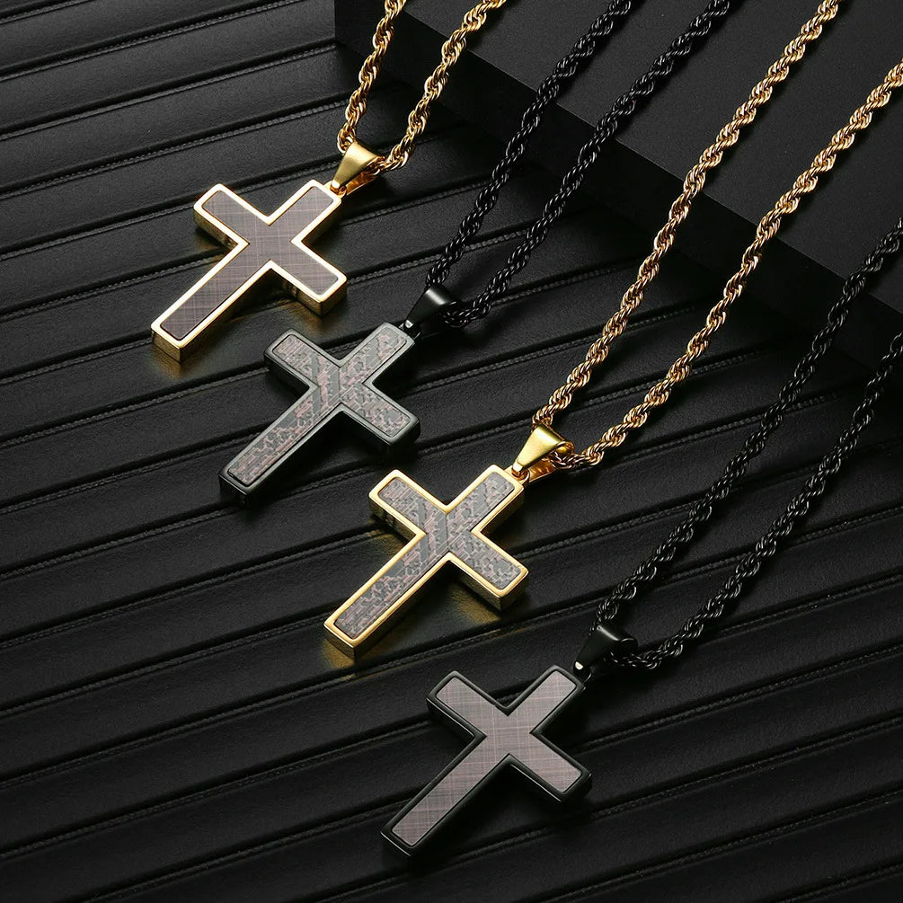 Hot Men Jewelry High Quality Stainless Steel Cross Necklace Gold Black Plated High Polish Twist Chain Necklace for Men
