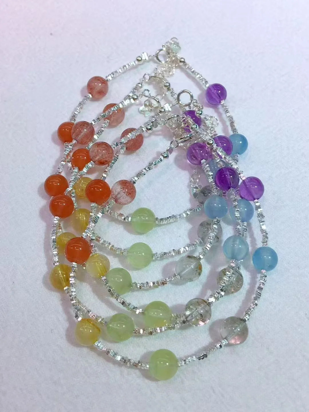 Homemade Design BraceletsNatural Crystal Fancy rainbow Charm Bracelets with S925 Sterling Silver for Spiritual Healing