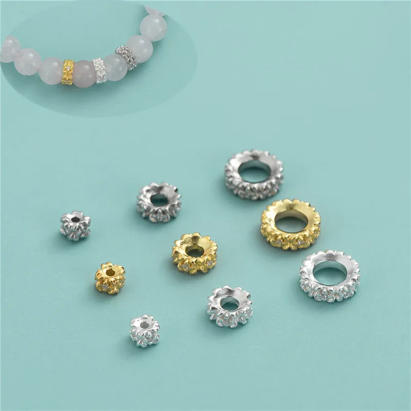 Popular 925 Sterling Silver Gold Plating Round Spacers Beads for Jewelry Making Accessories Wholesale